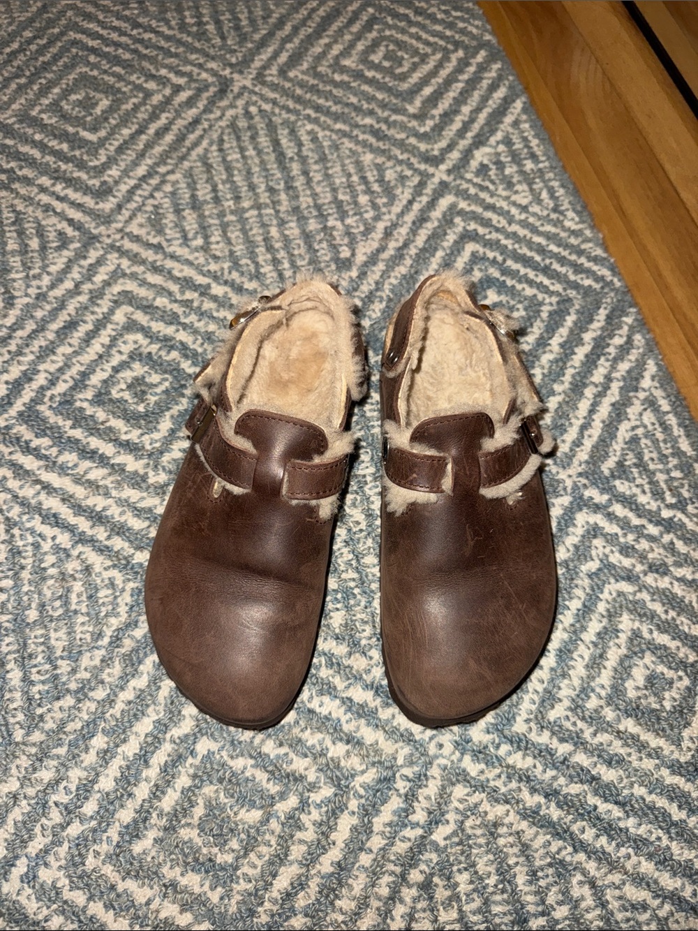 Birkenstock Brown Leather Faux-Fur Lined Clogs